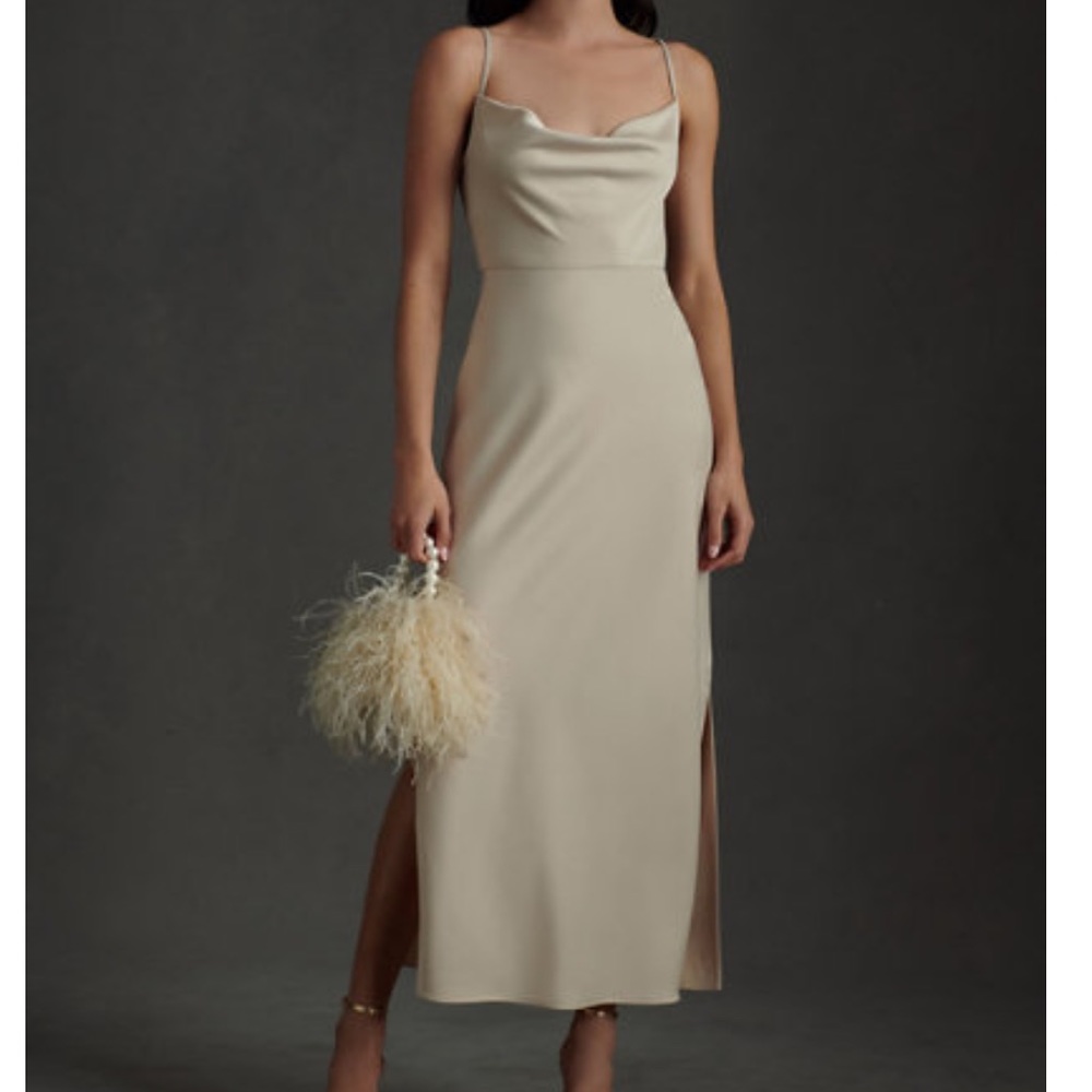 Cali Satin Charmeuse Midi Dress Champagne